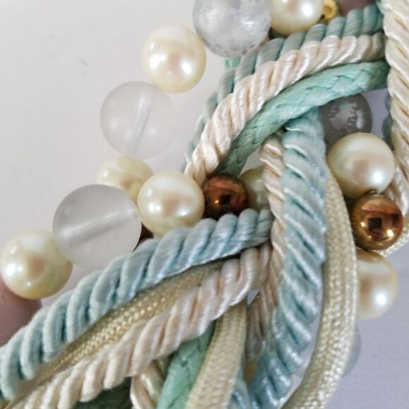 Vintage 80's Carolyn Tanner Inc Braided Pastel Beaded Faux Pearl Statement Belt - Picture 12 of 13
